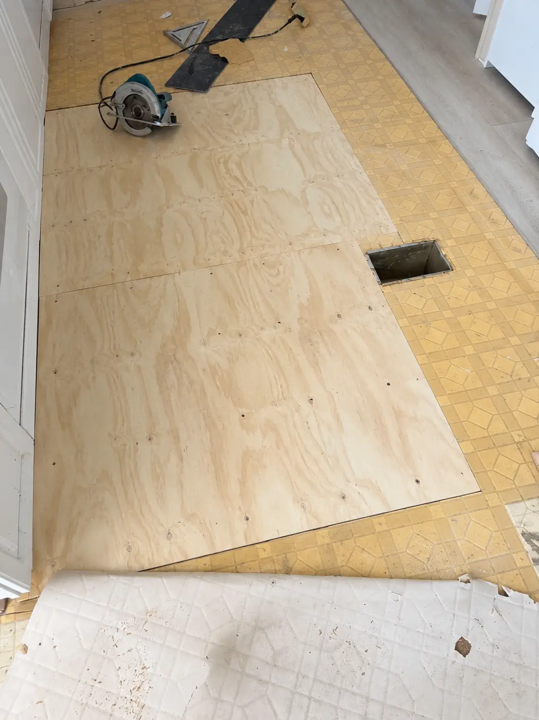 New plywood subfloor after replacement in Winter Garden, FL
